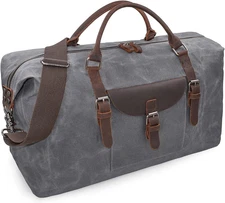 New Oversized Duffel Bag Waterproof Canvas Leather Grey Fast Shipping