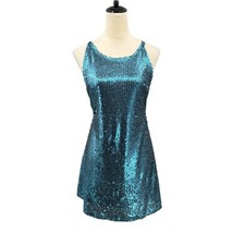 Motel Rocks L Teal Blue Sequin Strappy Open Back Mini Cocktail Party Dress