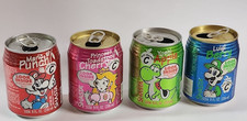 Mario Punch Princess Toadstool Yoshi & Luigi Shasta latas de refresco años 90 Nintendo raro