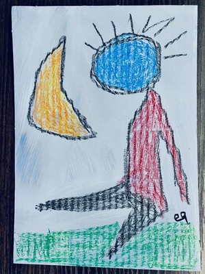 e9Art 5x7 'only half a moon remained and she was still hungry'  art brut naive