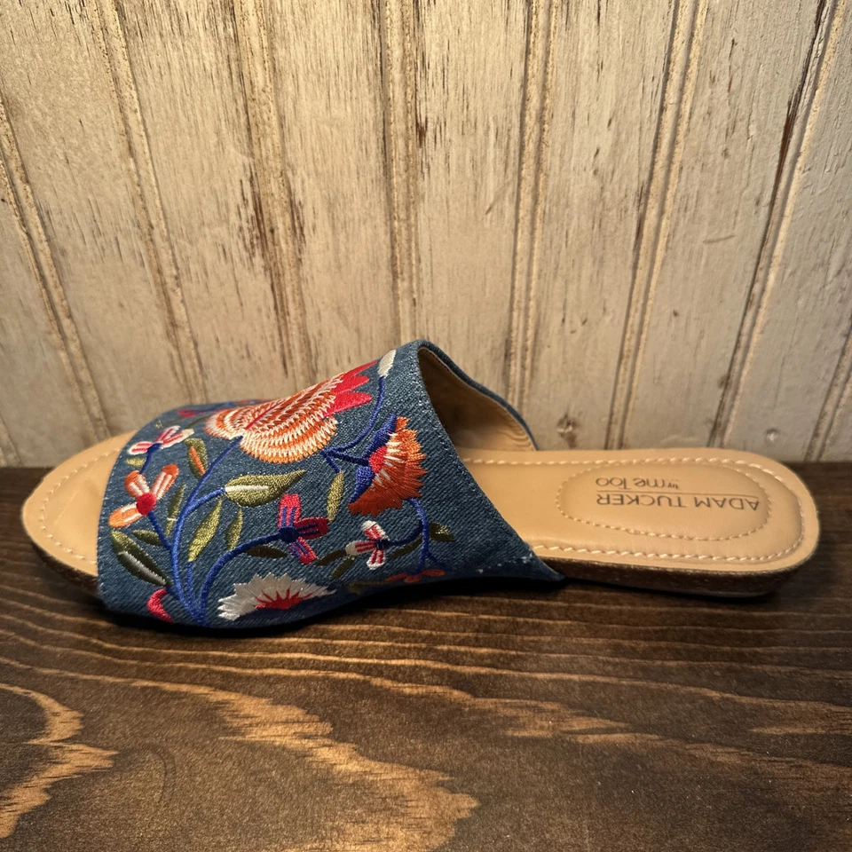 Sandalias Adam Tucker by Me Too NIKO 12 bordadas azules florales Nella talla 8 ¡USADAS EN EXCELENTE ESTADO! Foto 4 de 4