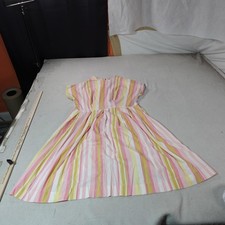 Vintage Cottagecore Dress Womens Small Pink Striped Fit Flare Knee Length