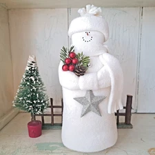 Hearts & Ivy 10" White Snowman W/ Silver Glitter Star and Red Berry Sprig