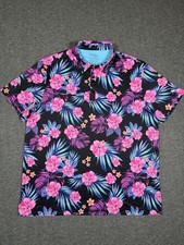 Birdie Bound Polo Shirt Mens Sz XL Pink Floral Hawaiian Performance Stretch Golf