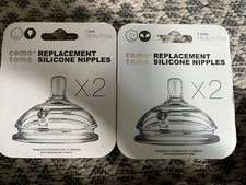 NEW ComoTomo Silicone Replacement Nipples SEALED 2 Pack x 2 4 slow/medium