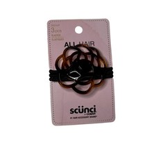 Scunci Black Hair Elastics Tortoise Flower Accent 3 Pack New