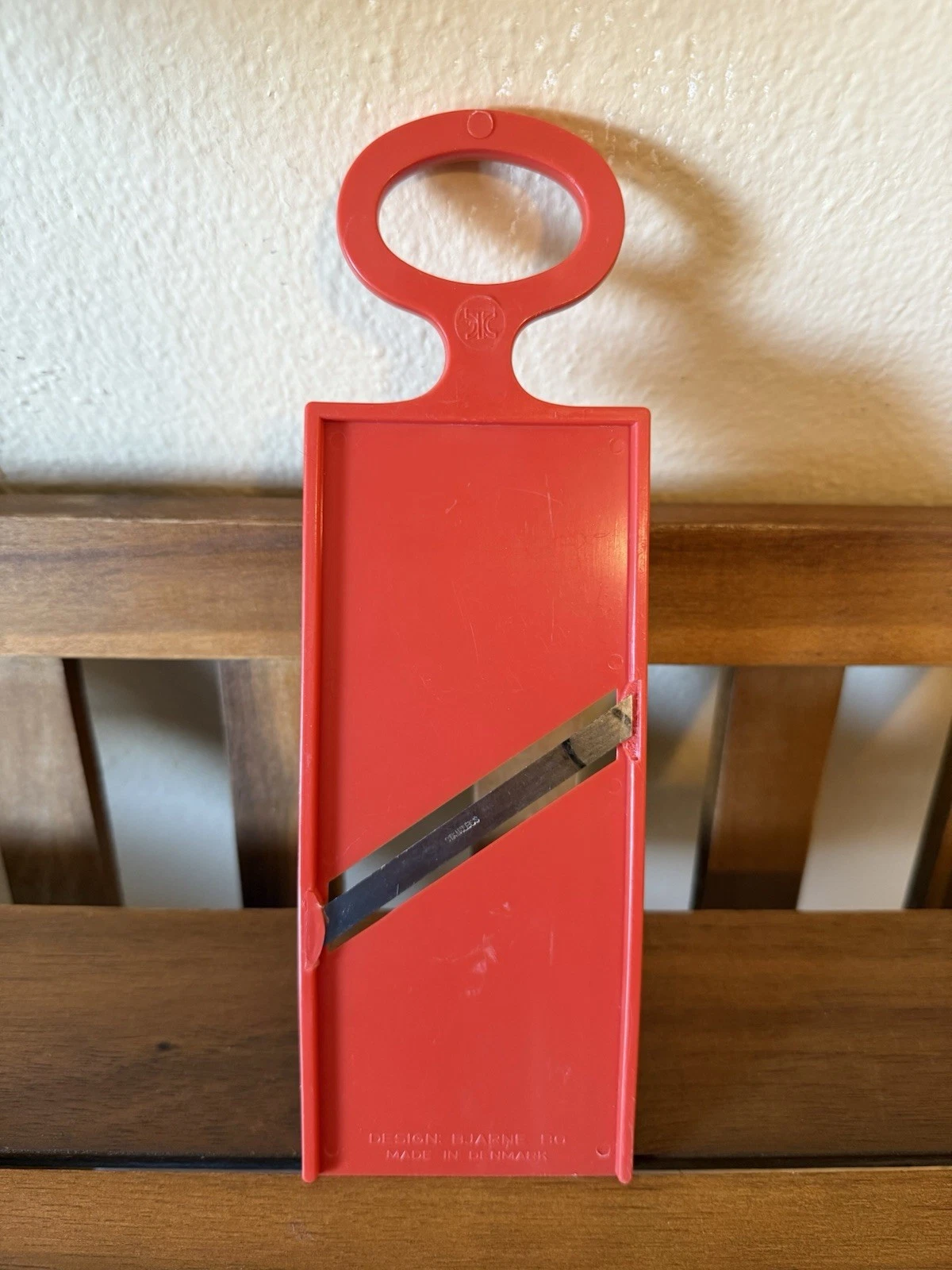 Vtg MCM Bjarne Bo Stainless Steel Blade Slicer Mandolin Made In Denmark Orange