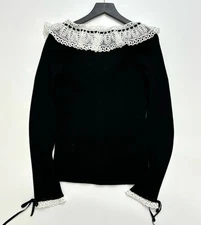 DÔEN French Retro Lace Appliqué Knit Cardigan - Design Statement Top