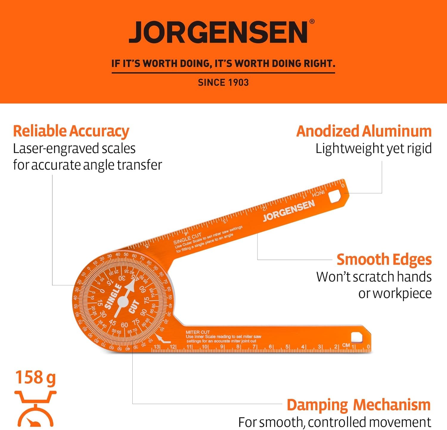 Jorgensen Miter Saw Protractor 7" Aluminum Protractor Angle Finder for Miter Cut