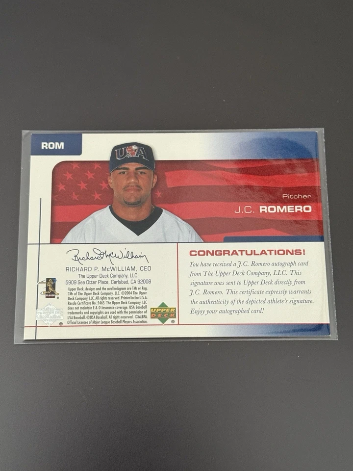 2004 USA Baseball 25th Anniversary J.C. Romero Signatures Blue Ink #ROM - Image 4 of 4