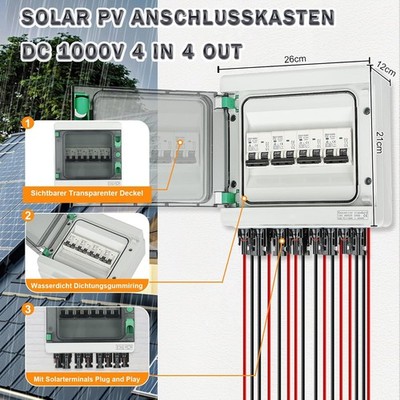 DC 1-4 STRINGS PV SOLAR ANSCHLUSSKASTEN SOLARPANEL ÜBERSPANNUNGSSCHUTZ 1000V