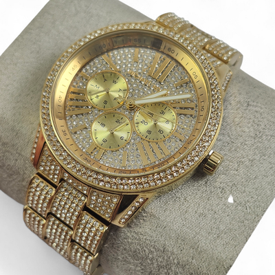 NEW Michael Kors Oversized Brynn Glitz Gold Tone Chronograph Watch