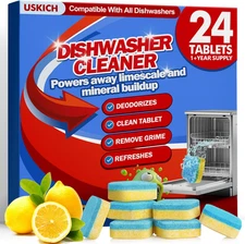 Dishwasher Cleaner and Deodorizer Tablets 24 Pack,Deep Cleaning Descaler Pods fo