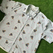 Women’s Vintage Bill Blass Women’s Teddy Bear Tulip Button Up Blue Gingham XL