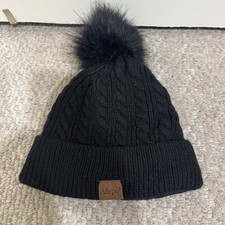 Alepo Winter Pom Pom Beanie Ski Black Hat Warm Fleece Lined OSFA