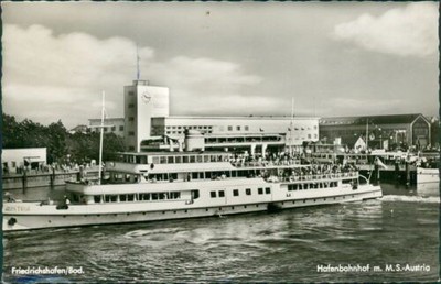 Ansichtskarte Friedrichhafen Bodensee Hafenbahnhof M.S.-Austria Schiff (Nr.9128)