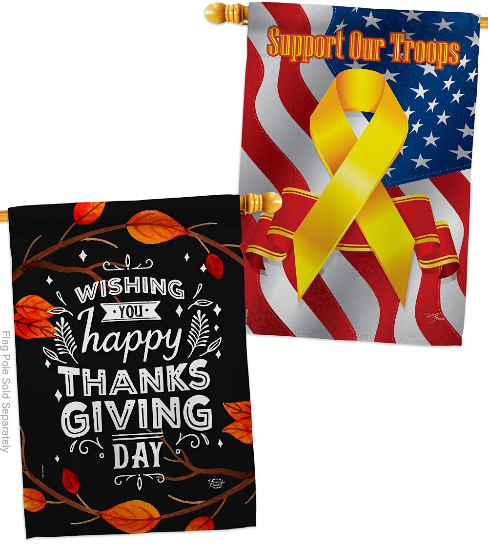 Fall Thanksgiving Turkey House Flag - Give Thanks Gobble Decor