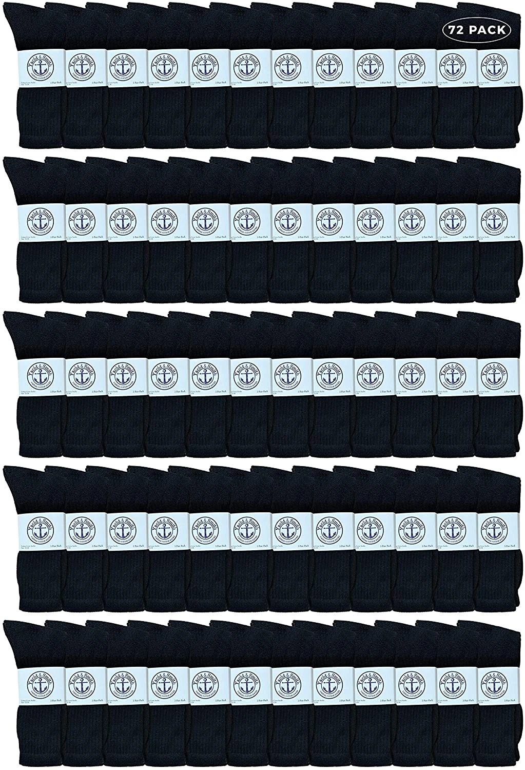 72 PK Mens King Size Premium Cotton Crew Socks Black Size 13-16 Mens Crew Socks