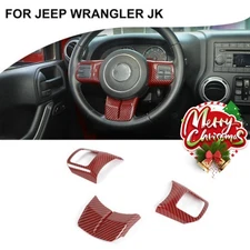 Steering Wheel Cover Trim Kit Red Carbon Fiber For Jeep Wrangler JK 2011+Compass
