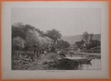 Deutsche Landschaft Kühe See original Holzstich 1890 nach Gemälde H. Böhmer