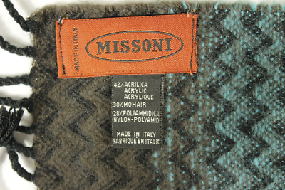 Écharpe Vintage MISSONI - Acrylique & Nylon - 50x170 Cm - Couleur Marron Et Noir