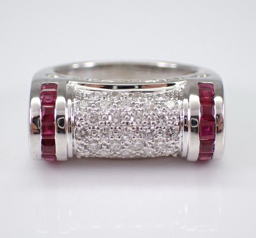 18K Weißgold Rubin und Diamant Ehering Jubiläum Band feiner Schmuck Geschenk - Bild 4 von 8