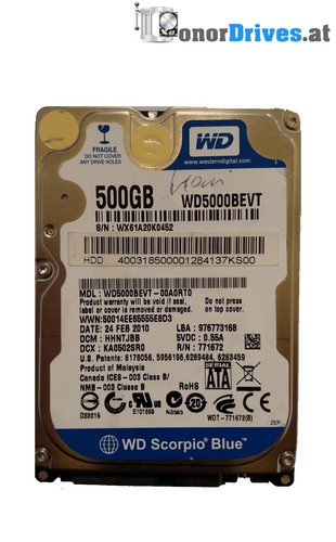Western DigitalWD5000BEVT-00A0RT0 -500 GB - SATA - PCB 2060-771672-004 Rev. A*