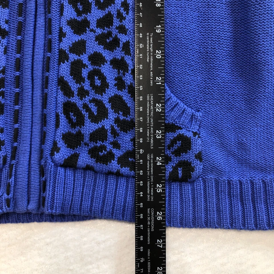 Quacker Factory Women Sweater Jacket Sz L Blue Full Zip Animal Print Detail NWT - Image 4 of 4