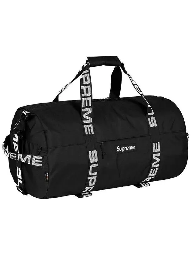 Grand sac de voyage noir Supreme blanc logo bretelles sport forme cylindrique Excelle