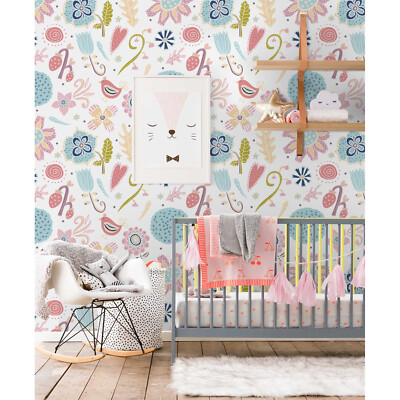 Removable Wall Mural adhesive Vibrant Kids Colorful pattern Nursery Pastel Baby