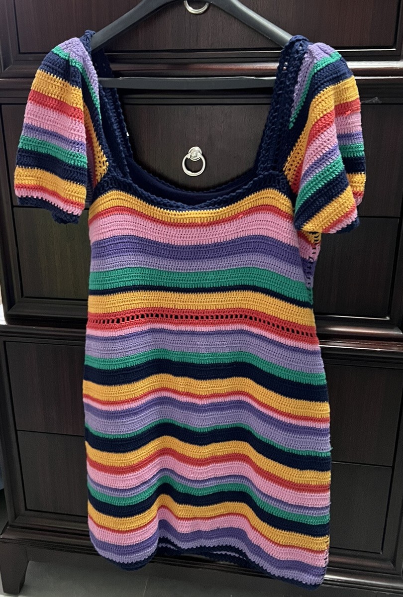 rainbow crochet mini dress Anthropologie Farm Rio Renata Crochet Mini Dress Size S $228