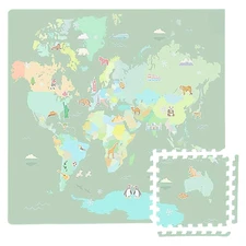 FloorPop! 9pc Anti-Fatigue World Map Interlocking Eva Foam Floor Tiles