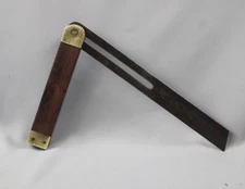 Antique Vintage 10" Adj Sliding T-Bevel Square With Rosewood Brass Trim INV#DE28