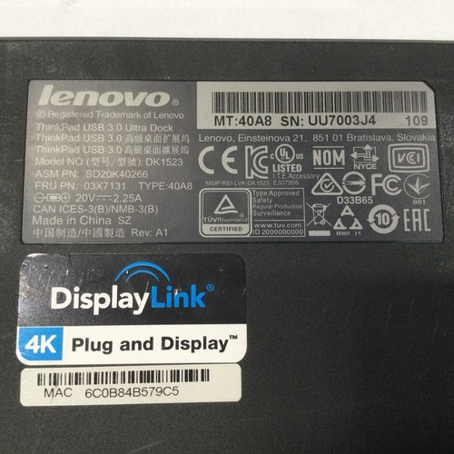 Lenovo ThinkPad USB 3.0 Ultra Dock 40A8 DK1523 Universal Docking Station HDMI DP - Picture 7 of 8