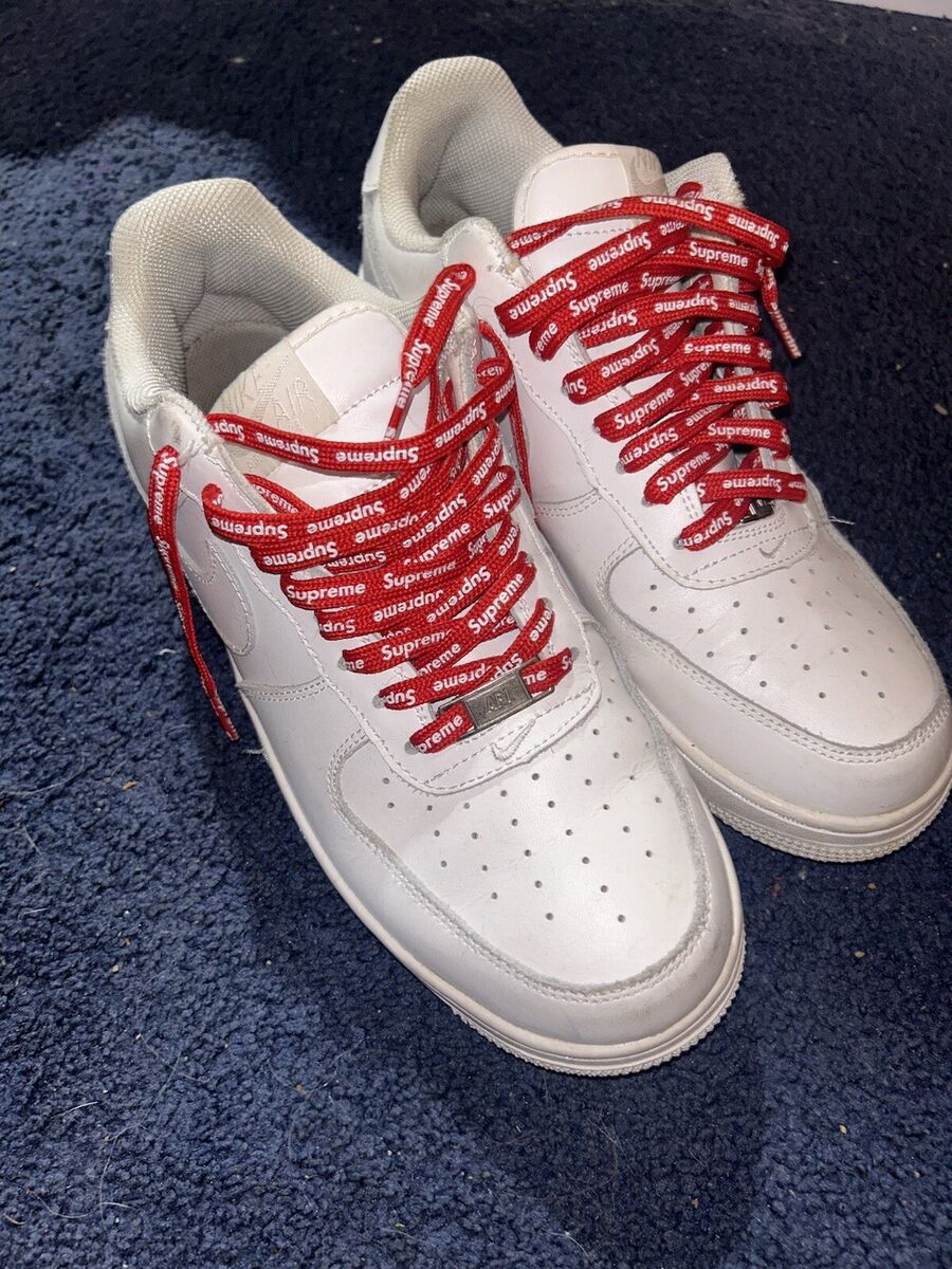 Size 9 - Nike Air Force 1 x Supreme Low Box Logo - White Size 9 - Nike Air Force 1 x Supreme Low Box Logo - White