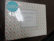 New Laura Ashley Queen Sheet Set Kate Cotton Pillowcase Pink Rose Vintage RARE