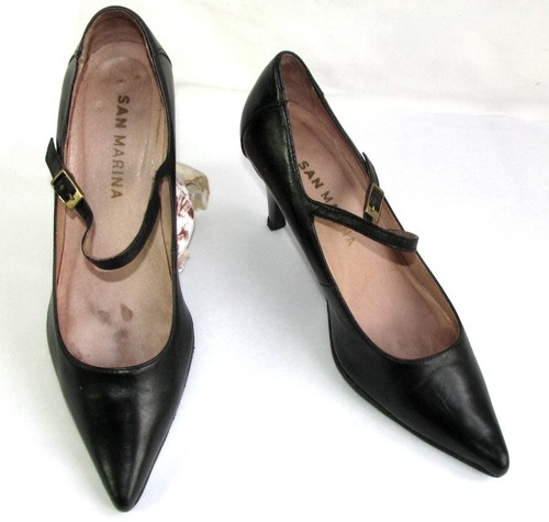 Escarpins San Marina Cuir Noir Pointure 38 - Talons Hauts Plus De 7 Cm - Occasion Très Bon état