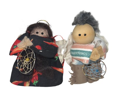 Native American Angel Doll Ornament Set Boy Girl Handmade Dreamcatcher Décor
