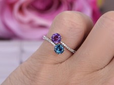 London Blue Topaz and Purple Amethyst Sterling Silver Ring Mother's day Gift