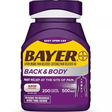 Bayer Back & Body Aspirin Pain Reliever Fast Coated Caplets 500 mg 200 Count