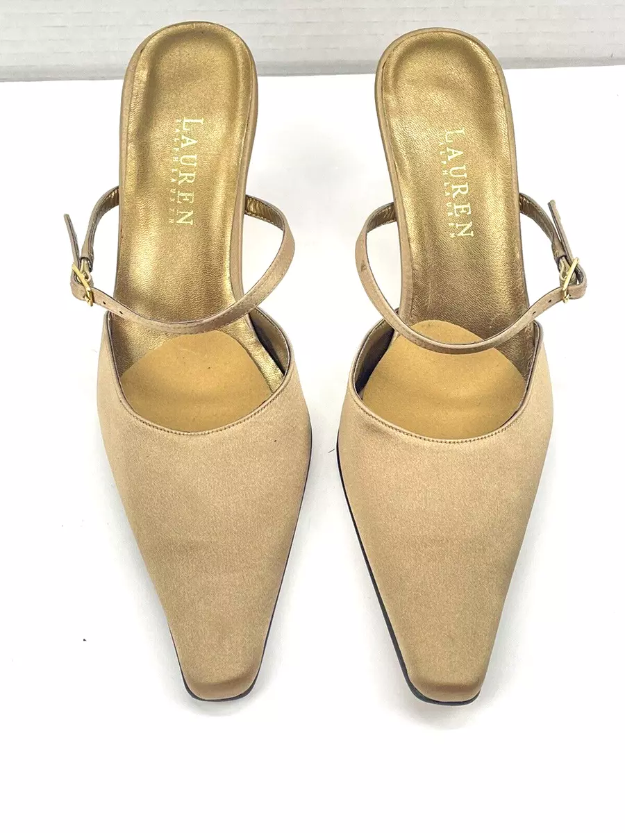 LAUREN RALPH LAUREN Champagne Pointed Toe Open Back Strap Heel Size 8AA