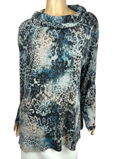 Chico's Zenergy Pullover Cowl Neck Top Size 0/ 2P Long Sleeve Gray,Aqua,Blue,