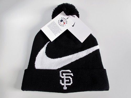 Nike x San Francisco Giants Black & White Pom Beanie Cap Hat w/ big swoosh logo