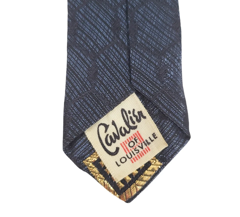 Vintage Cavalier Skinny Swing Tie Two Tone Blue Retro Necktie 52" X 2.5" USA - Image 4 of 4