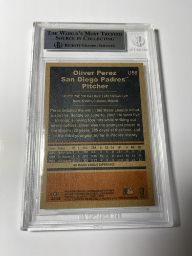 2002 (PADRES) actualización Fleer Tradition brillante #U58 Oliver Pérez BGS 9 como nuevo - Imagen 2 de 2