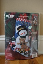 Plaid Bucilla Felt 18" Stocking Snowman and Teddy Bear