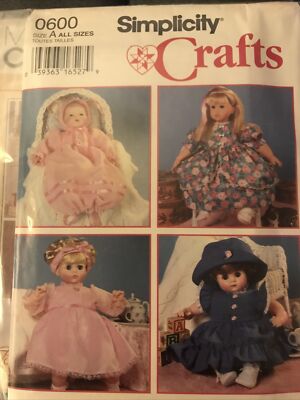 Simplicity Sewing Pattern 0600 Doll Clothes, Uncut, Small Med Large