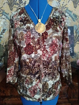 Damen Bluse 40 42  M bügelfrei Apanage spitze Herbst Gold Blumen stretch - Bild 1 von 4