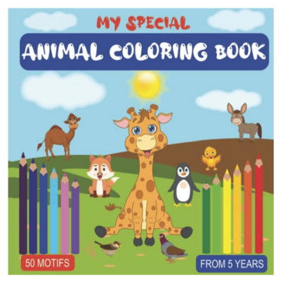 Malbuch für Kinder ab 5 Jahren - 50 liebevolle Tiermotive - englische Version