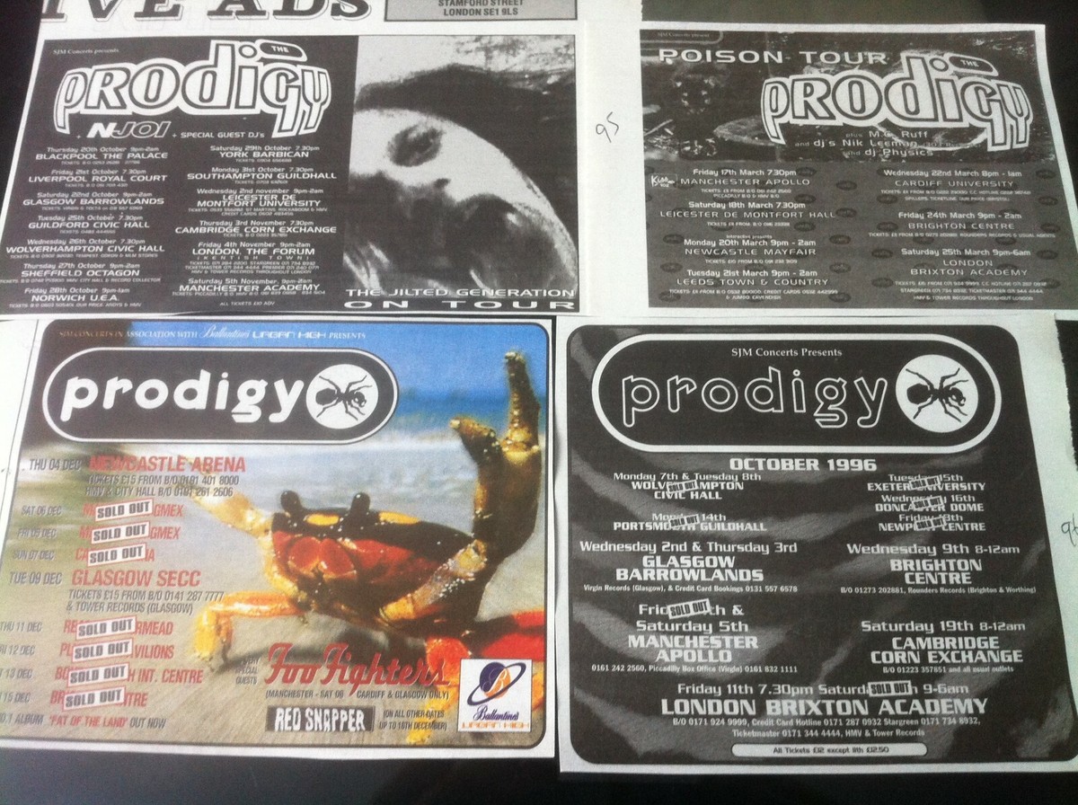 PRODIGY - UK LIVE TOUR 1994 1995 1996 1997 - original advert